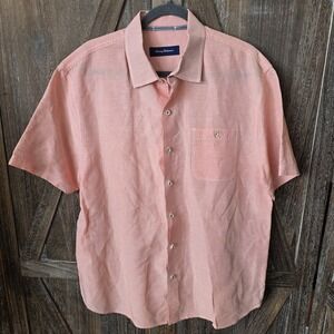 Tommy Bahama Shirt Men's‎ Size XL Orange & White Plaid Check Linen Blend Buttons
